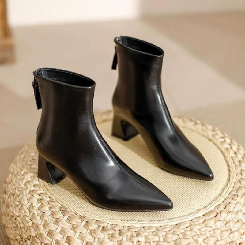 

Высококлассные маленькие короткие ботинки женские универсальные одинарные ботинки толстый каблук тонкие ботинки Мартина острый носок высокий каблук осенне-зимняя женская обувь 40