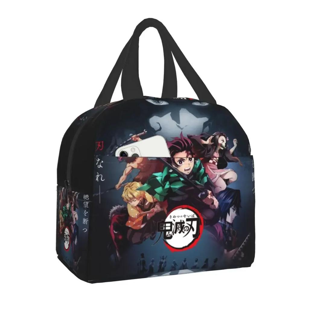 Niedliche Anime Muichiro Tokito Isolierte Lunchtasche für Frauen Kimetsu No Yaiba Kühltasche Thermische Bento-Box Schulfutter-Aufbewahrungstasche