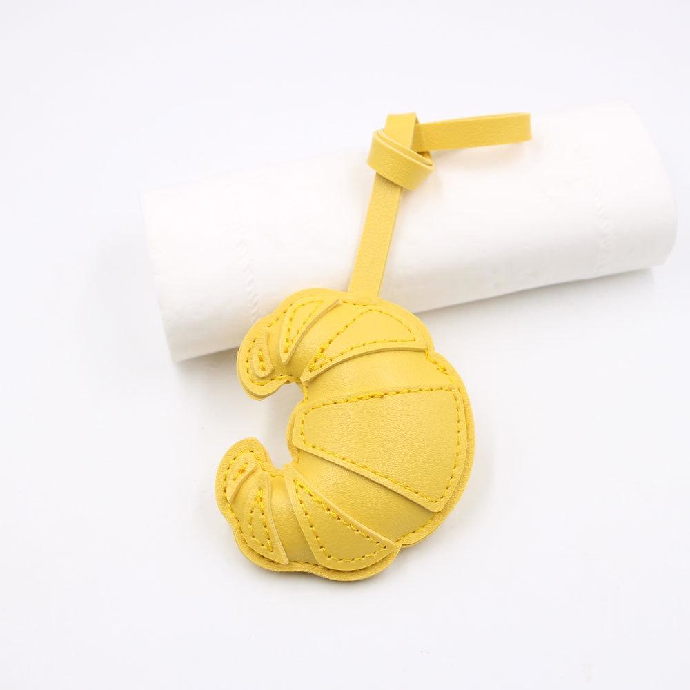PU Leather PU Leather Hanger Car Keyring Bag Pendant Cute Croissant Keychain  Men