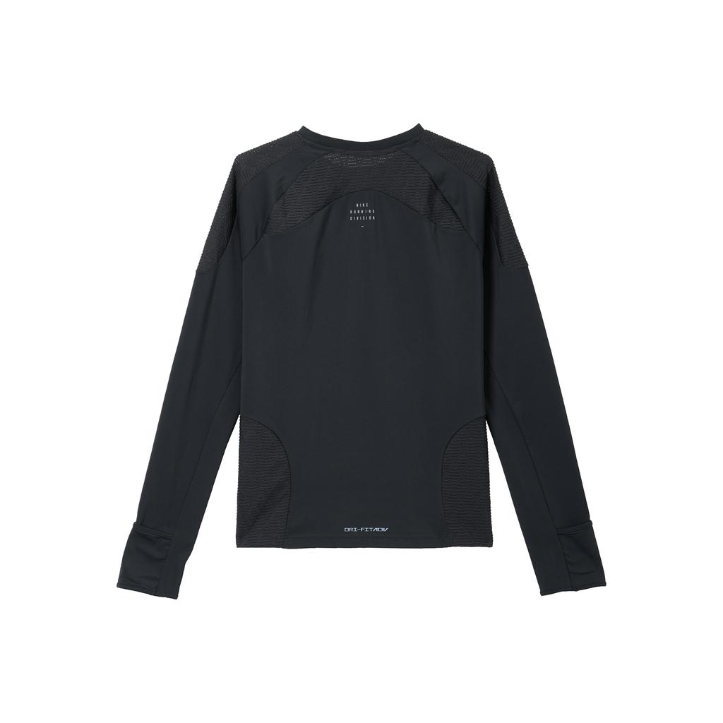 Nike T-shirt sportiva fitness a maniche lunghe raglan girocollo da donna con stampa logo a tinta unita Nera DQ6639-010