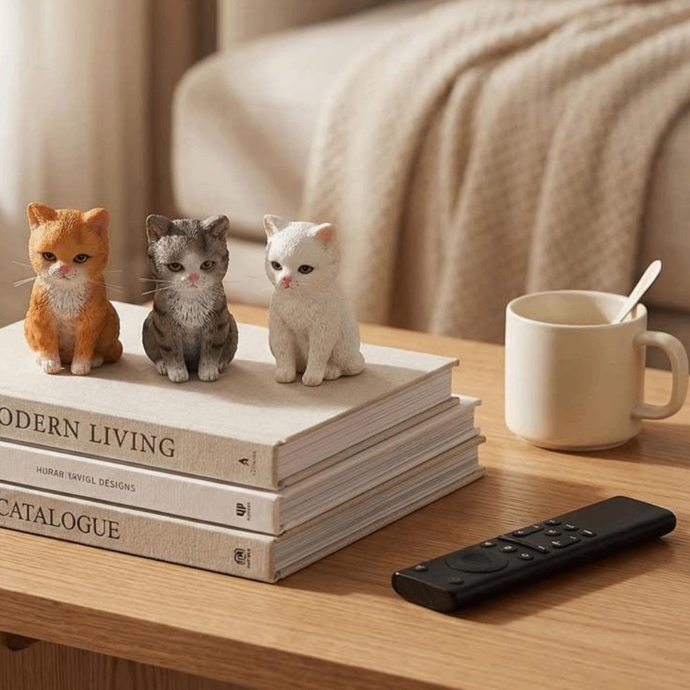 Gato Laranja Gato Estátuas Figurinhas Tigre Manchas Estilo Desenho Animado Gato Sentado Modelo de Animal de Estimação Expressão Deprimida Design Fofo Decoração de Gato