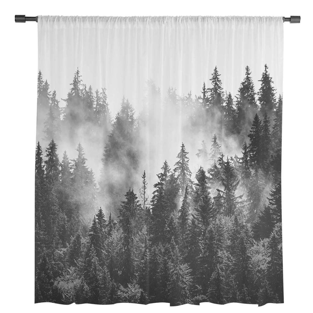 Forest Tree Simplicity Sheer Curtains For Living Room Bedroom Tulle Curtain For Kitchen Voile Curtain Blind Panels