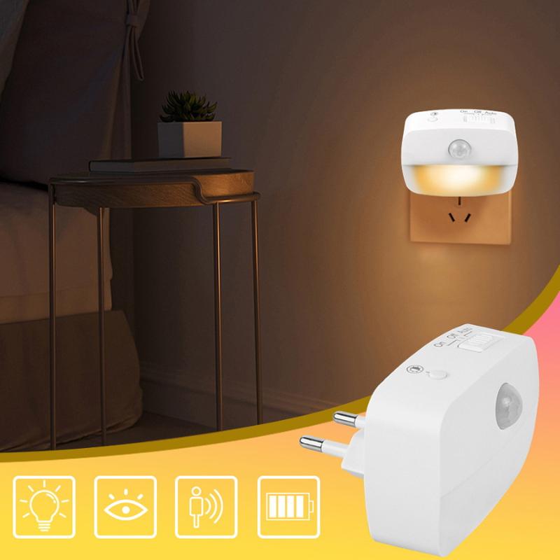 LED Motion Sensor Night Light Plug In EU US Plug Soft Warm Wall Lamp for Baby Kids Room Stairs
