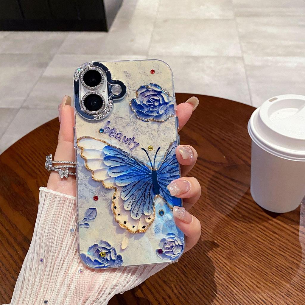 Rose Blue & White Butterfly iPhone 17 Pro Max Case - Stylish New 15 Pro for Women