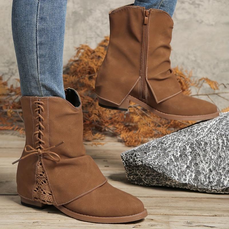 Fall and Winter New Short Boots Low High Heel Round Head Women's Boots