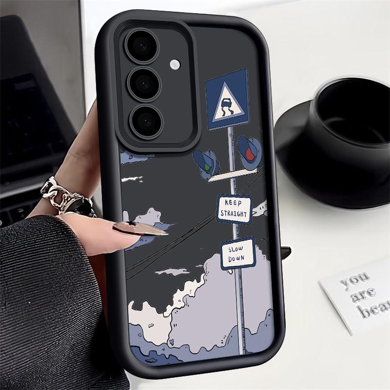 Oil Painting Road Sign Case For Samsung Galaxy A56 A16 A15 A55 A54 A35 A25 A36 S24 FE S25 Edge S24 S23 S22 Ultra TPU Phone Cover
