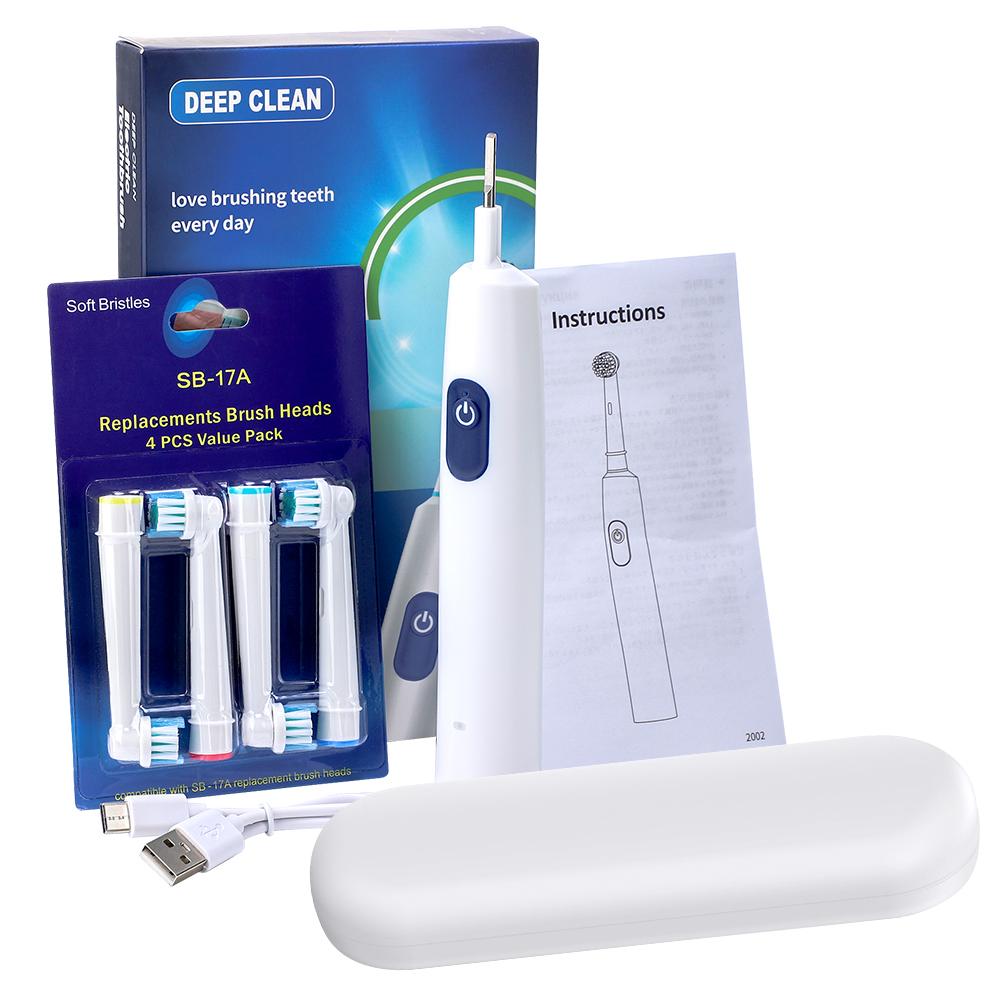 Round Rotating Electric Toothbrush, 5 Cleaning Modes 2 Timer Setting Teeth Whitening, with 4 Replacement Heads,Best Gift