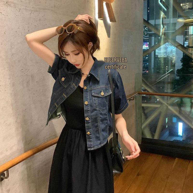 Women's Retro Pure Style Short Denim Jacket - Summer Petite Fresh High-End Outerwear, Age-Defying Thin Jacket