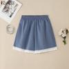 ZANZEA Women Casual Elastic Waist Loose Summer Lace Splice Short Pants