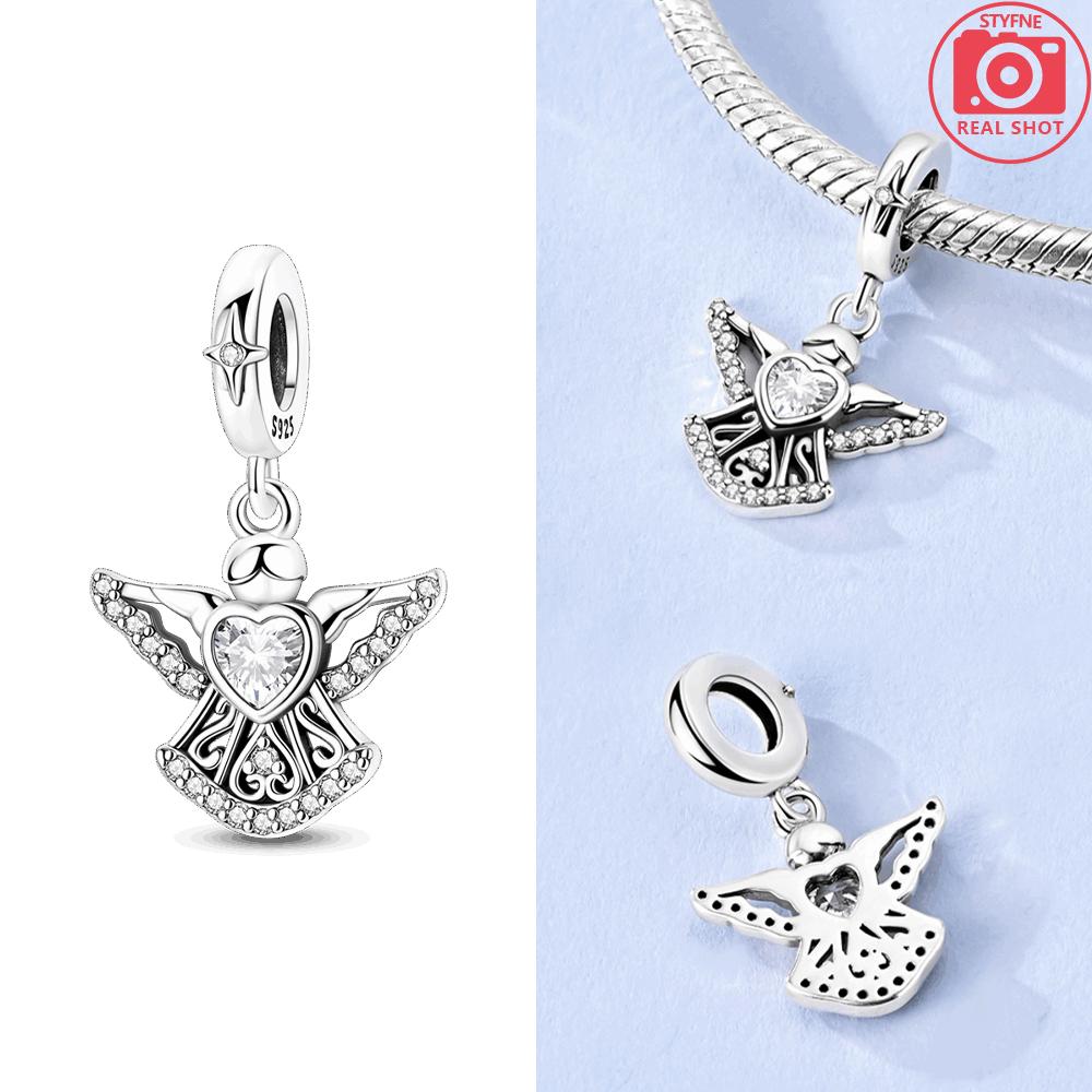 Rose Flower Pink Pendant Heart Green Zircon Wing Original Copper Bead Fit Bracelet Delicate Acessory Women Diy Gift Jewelry