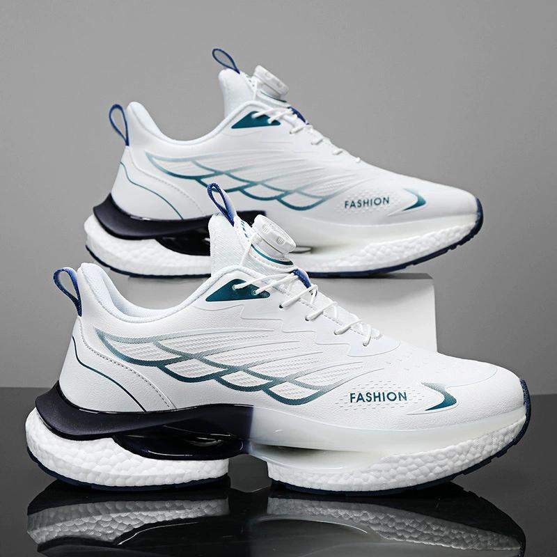 Men's Rotating Button Running Sports Shoes, Men's Breathable Thick Soled Cushioned Running Shoes