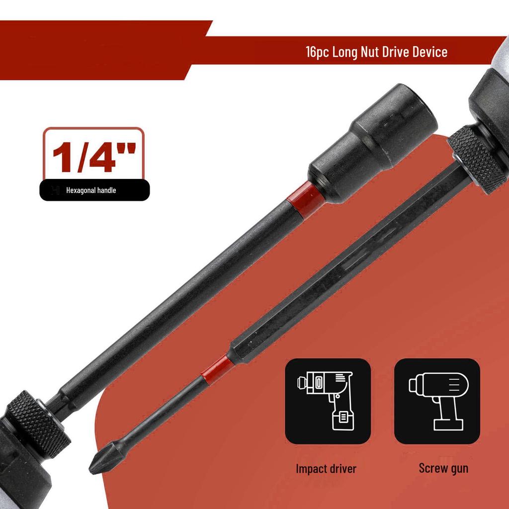 16-Piece Magnetic Nut Driver Set - Multi-Functional Long Drive Tool