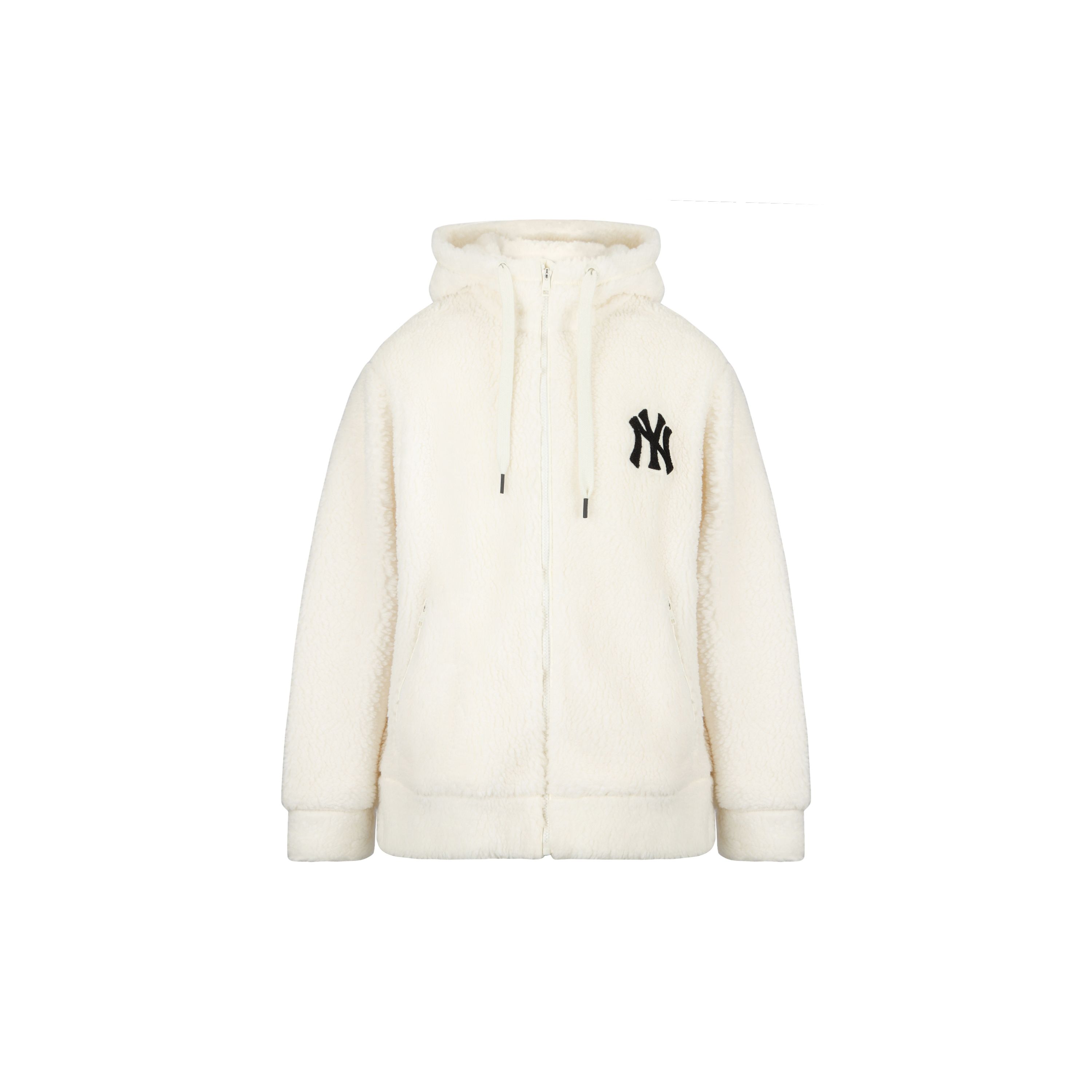MLB New York Yankees Logo Fleece Kapuzenjacke Mit Reißverschluss Unisex Jacken Creme 3AJPF0516-50CRS XS white