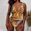 Women’s Two Piece Swimsuit Deep V Neck Tank Crop Top High Waist Bikini Set with Animal Print Pattern for Beach Pool Swimwear
