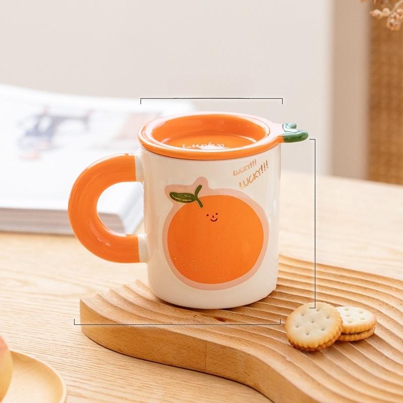Fruit Mug Ceramic Cup with Lid Home Office Drinking Cup Student Milk Cup Gift Cup Gift Box Ins Style