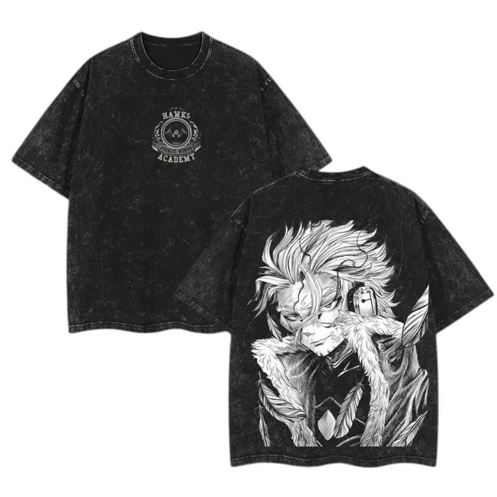 Hawks My Hero Academia Clothing Men Women Short Sleeve Manga T-shirts Vintage Washed T Shirt Casual Cotton Tee Harajuku Tshirt