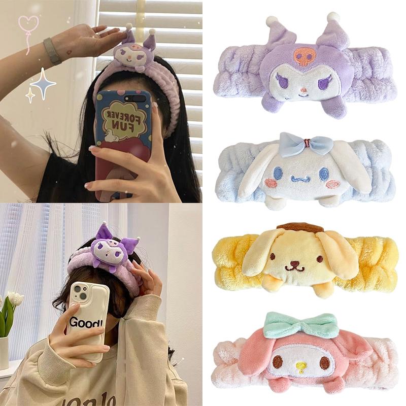  Cartoon Hairband Face Wash Makeup Hairband  Kuromi Plush Absorbent Headband Plush Towel Headband Decoration
