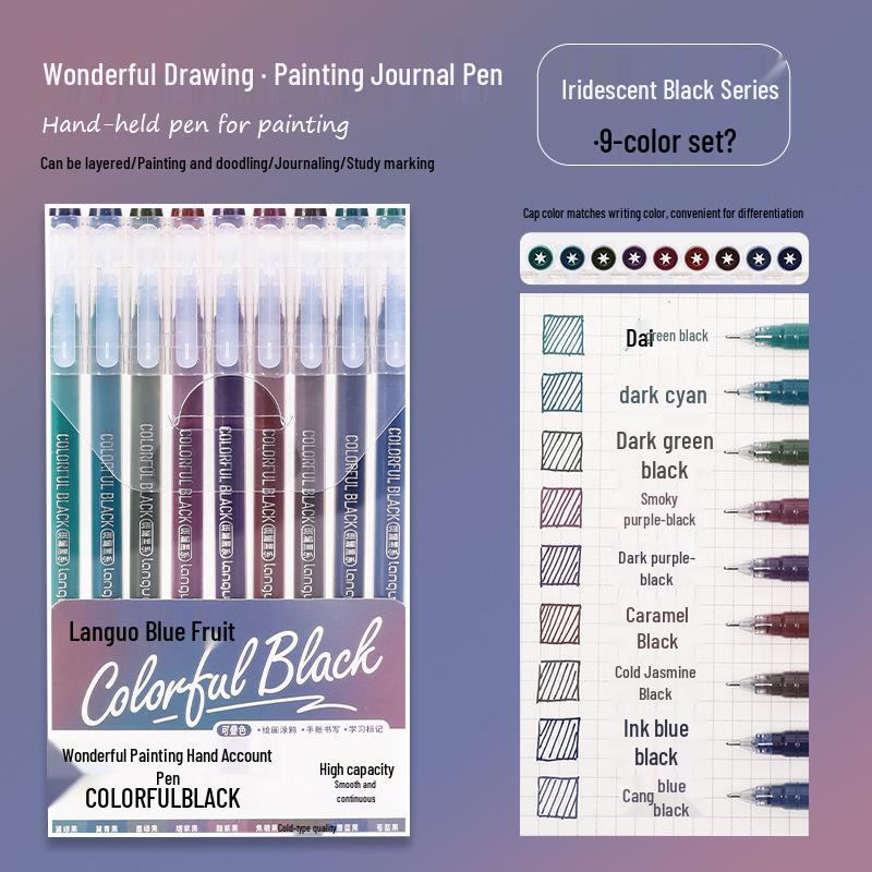 Blue Fruit Nine-Color Gel Journal Pens for Students - Doodle, Color, and Highlight with Fluorescent Markers