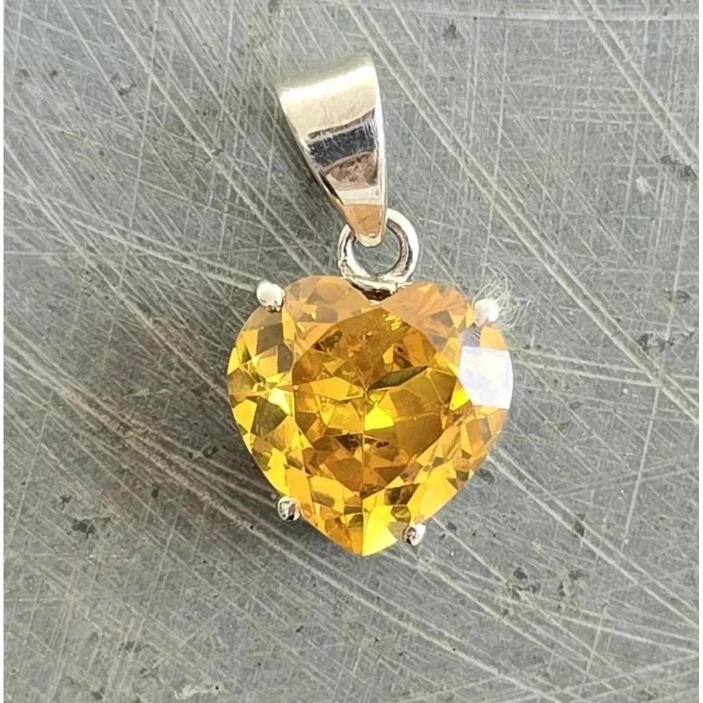 22 Ct Natural Yellow Sapphire Heart Shape Cut 925 Sterling Silver Gem Pendant