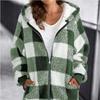 Women's Oversized Zip-Up Sherpa Jacket with Pockets, Plaid Fleece Hoodie Winter Teddy Coat, Cozy and Stylish Outerwear for Cold Weather