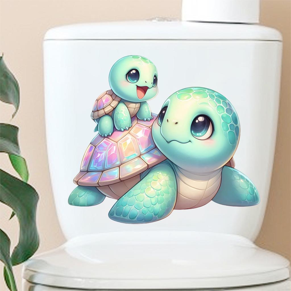 Süße Mutter und Baby Meeresschildkröte Toilettendeckel Aufkleber Wasserdicht Abnehmbar Badezimmer Haus Dekoration