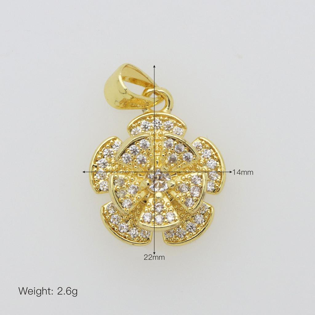 Copper Gold-Plated Full Zircon Sunflower Blooming Double-Layer Three-Dimensional Rotatable Necklace Pendant