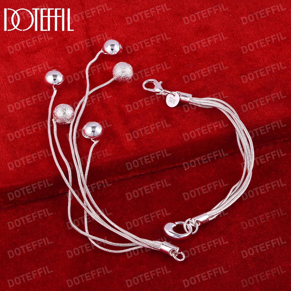 925 Sterling Silver Multi Snake Chain Frosted Smooth Bead Pendant Bracelet Fashionable Wedding Jewelry