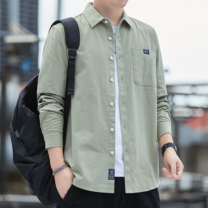 Pure Cotton Men's Long-sleeved Shirt Spring Autumn New Tops Versatile Men's Washed Fabric Thickened Shirts