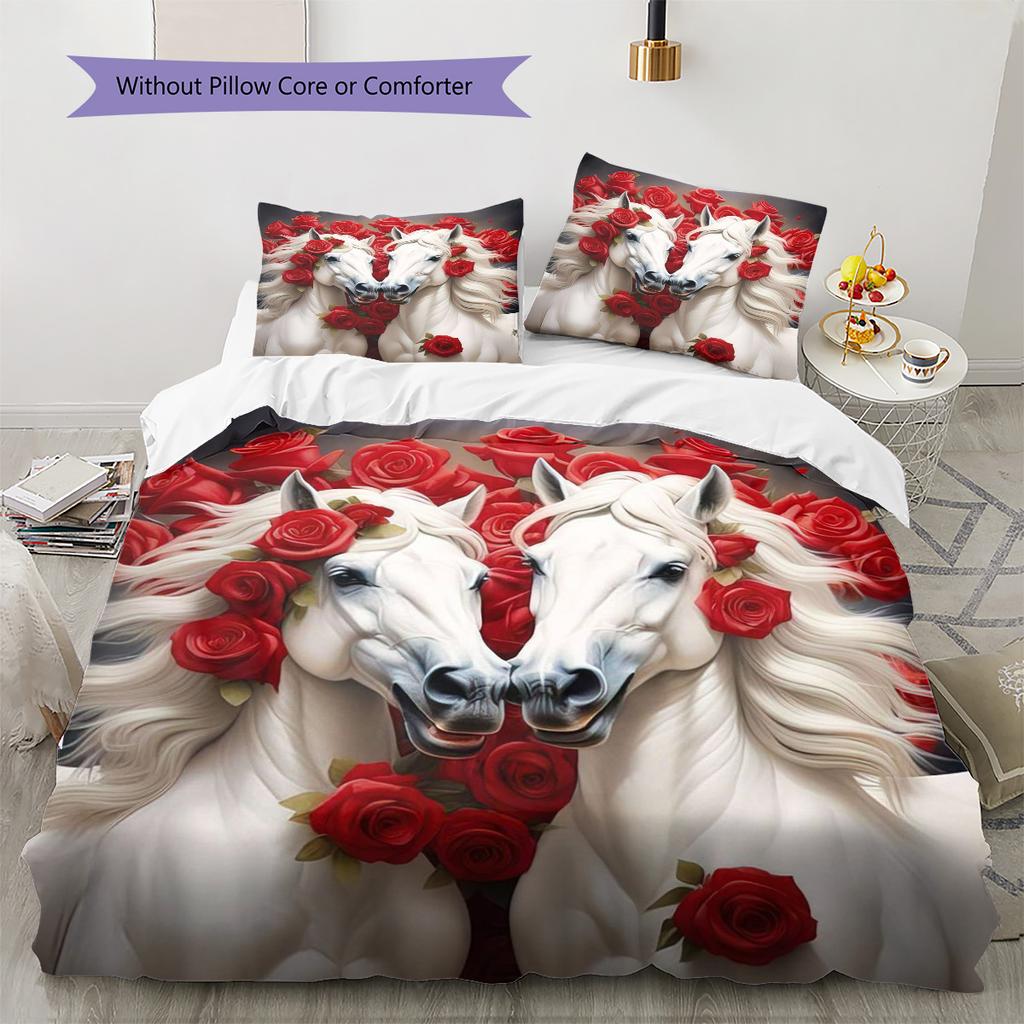 1PC Horse Bedding Quilt Set Quilt Cover Pillowcase Home Decoration Birthday Gift (1 * Duvet Cover + 15 * Pillowcase, Without Core)