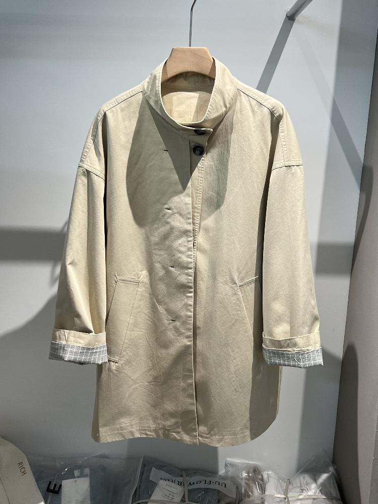 

Весеннее корейское приталенное тренч-пальто средней длины 2025 - Женская классическая верхняя одежда в британском стиле Large светло-желтого