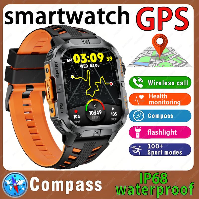 New Professional GPS Outdoor Smart Watch Men Flashlight Compass Waterproof Military Sport Tracker Bluetooth Call Smartwatch