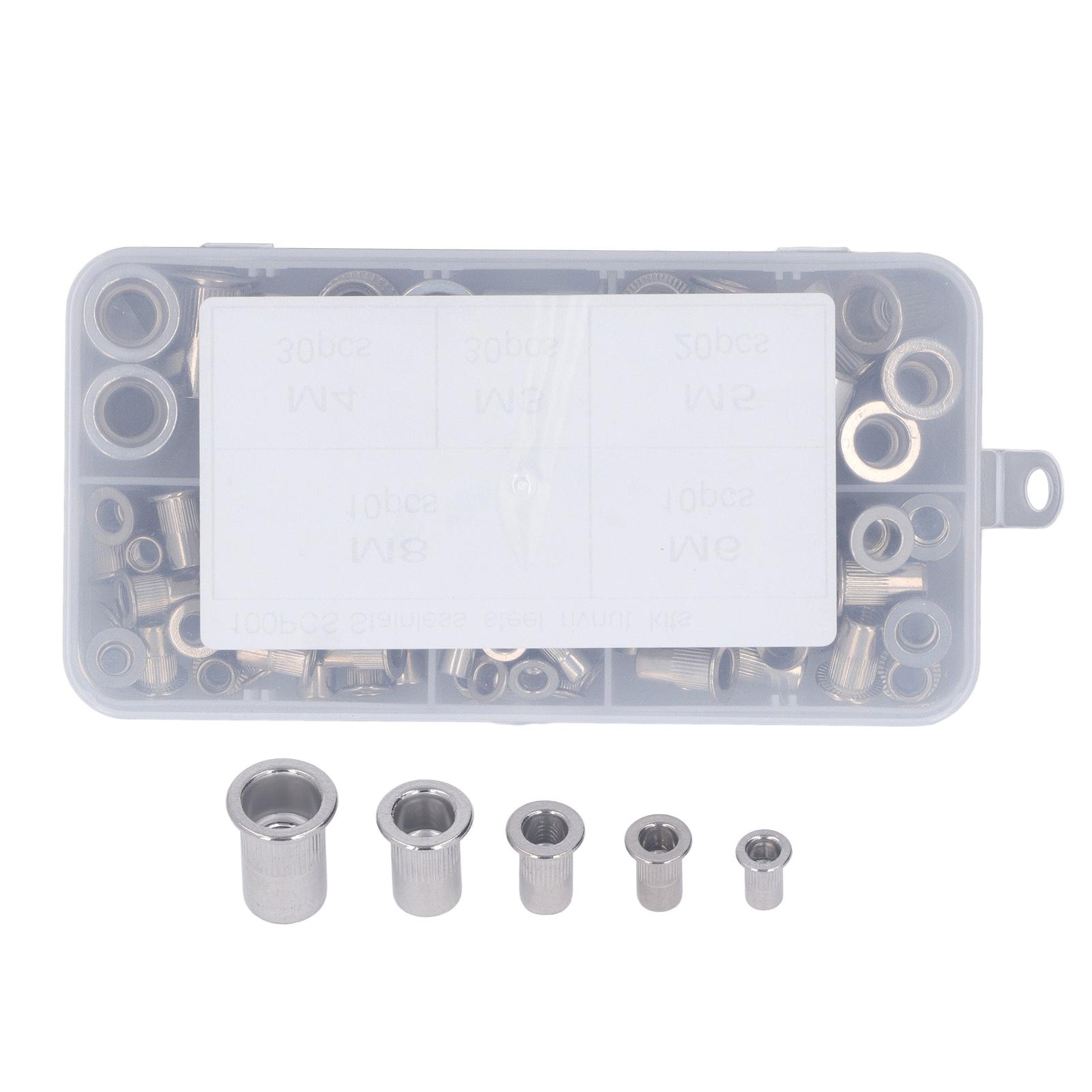 

100Pcs Rivet Nut Flat Round Head Knurled M3 M4 M5 M6 M8 Aluminum Alloy Fastener for Vehicle