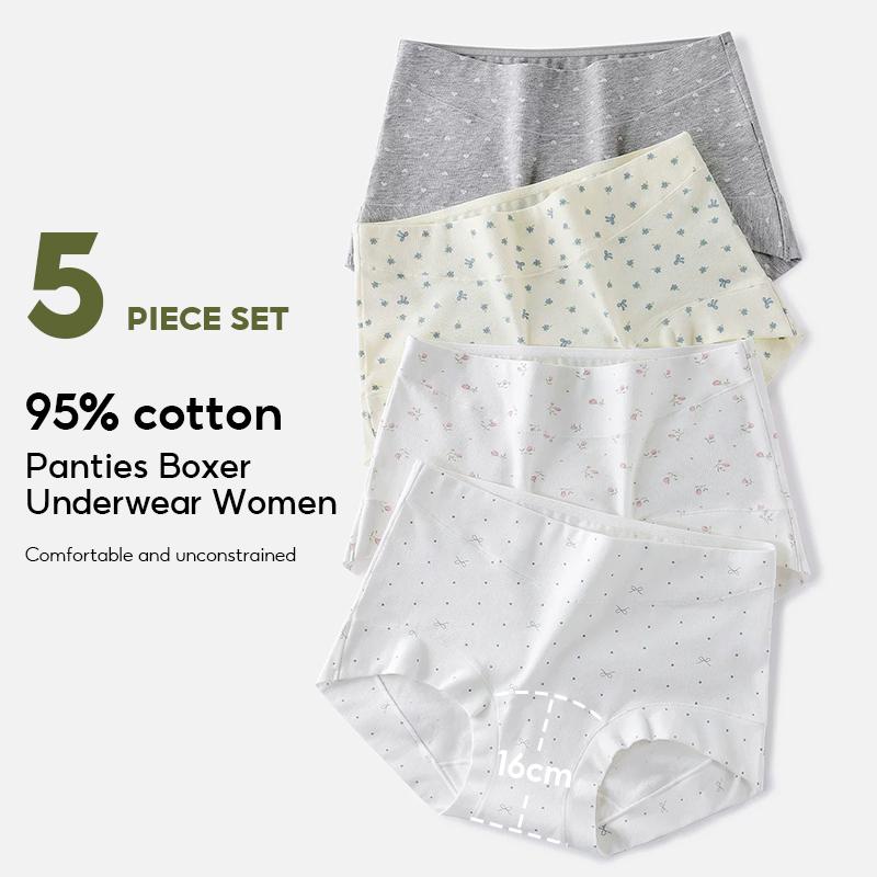 FallSweet 5Pcs/Set Cotton Panties Women Underwear Boyshorts Panties Seamless Comfortable Panty Cute Girls Underpants Ladies Lingerie