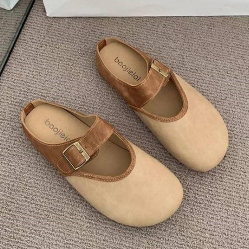 Fashion Crestar Women's Flat Slippers with Adjustable Buckle Fashion Suede Mules 2025 New Soft Bottom Sandals Lady Casual House Slides
