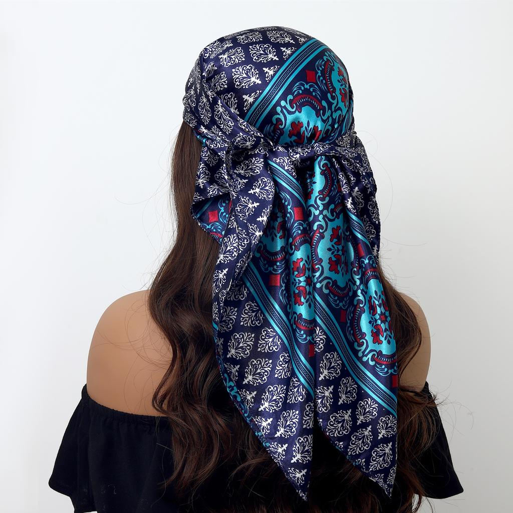 Fashion Square Silk Scarf Women Headband 90*90cm Print Neck Scarfs Office Hair Band Hand Kerchief Female Bandana Headwear