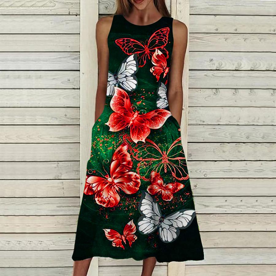 

Летнее модное сексуальное платье без рукавов, мягкое повседневное платье с 3D принтом летающей бабочки, платье на бретельках без рукавов, летнее платье на подтяжках 8XL