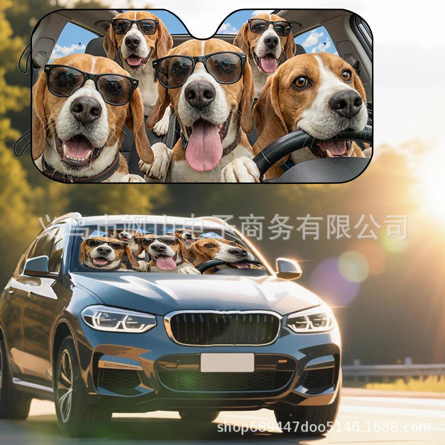 Platform Rottweiler Black Dog Print Car Front Glass Sunscreen Sunshade