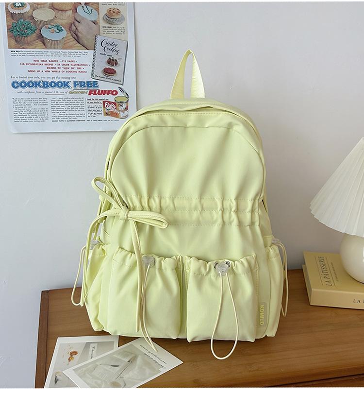 Schoolbag Niche Design Pleated Backpack Women Travel Lightweight Cute Bow Schoolbag Junior High School Girls College Student Backpack