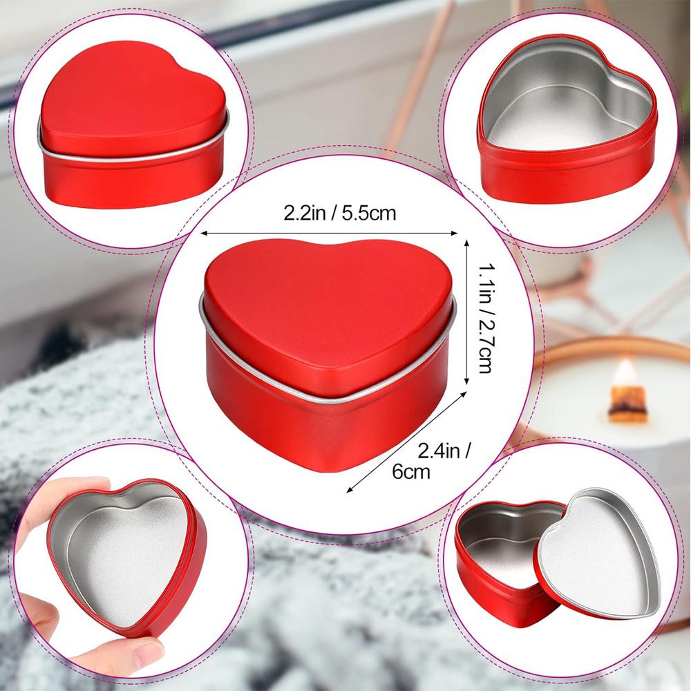 2 oz Heart Shaped Metal Tins with Lids Empty Candle Jars Candle Containers Cans for Making Candles Heart Box for Mother'