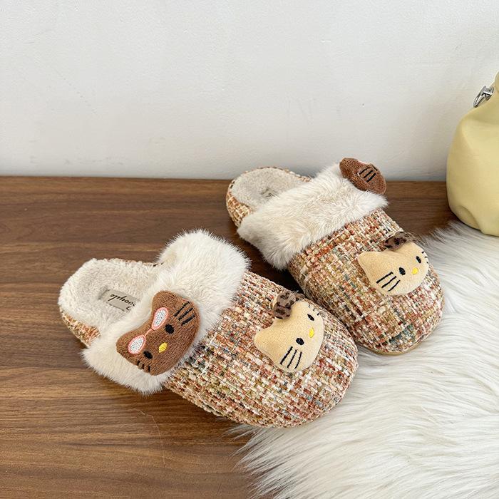 2025 autumn and winter cotton slippers new fashion trend small fragrant plaid cotton slippers warm home wear women's