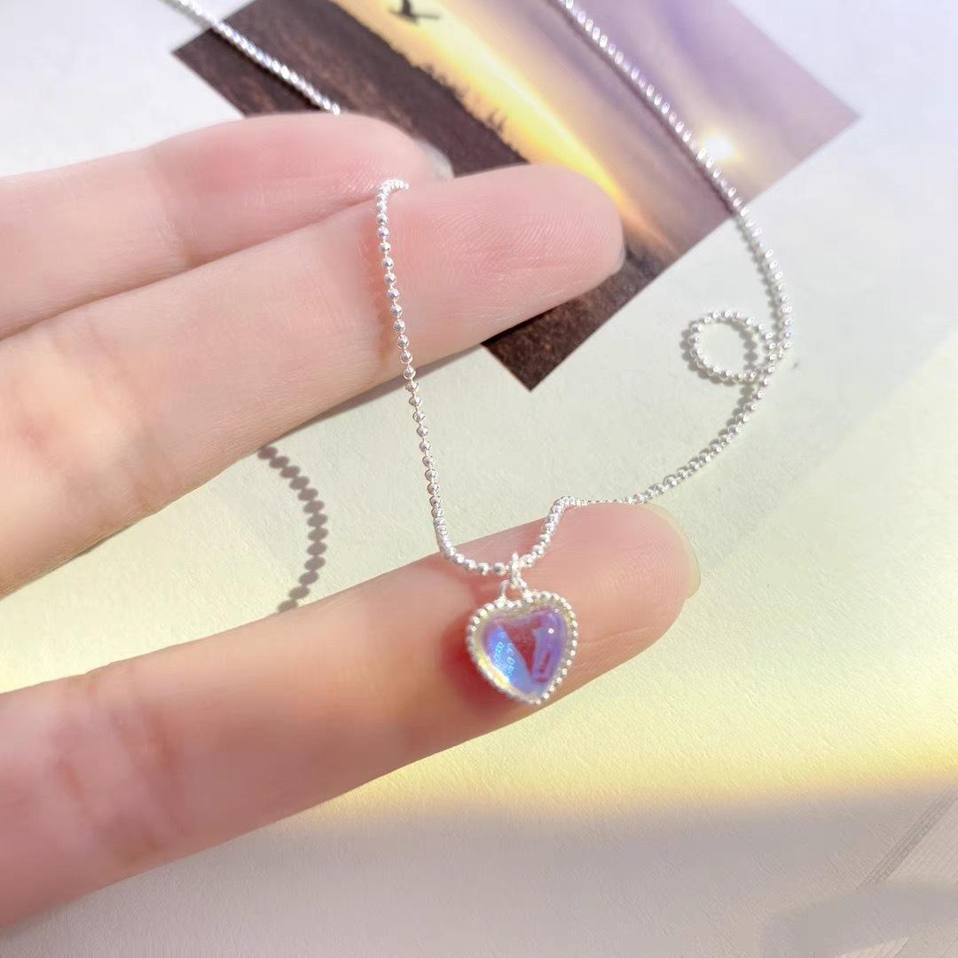 

Ожерелье с опалом в форме сердца на ключицу из стерлингового серебра 925 пробы, простые и стильные индивидуальные женские аксессуары 925 серебряный