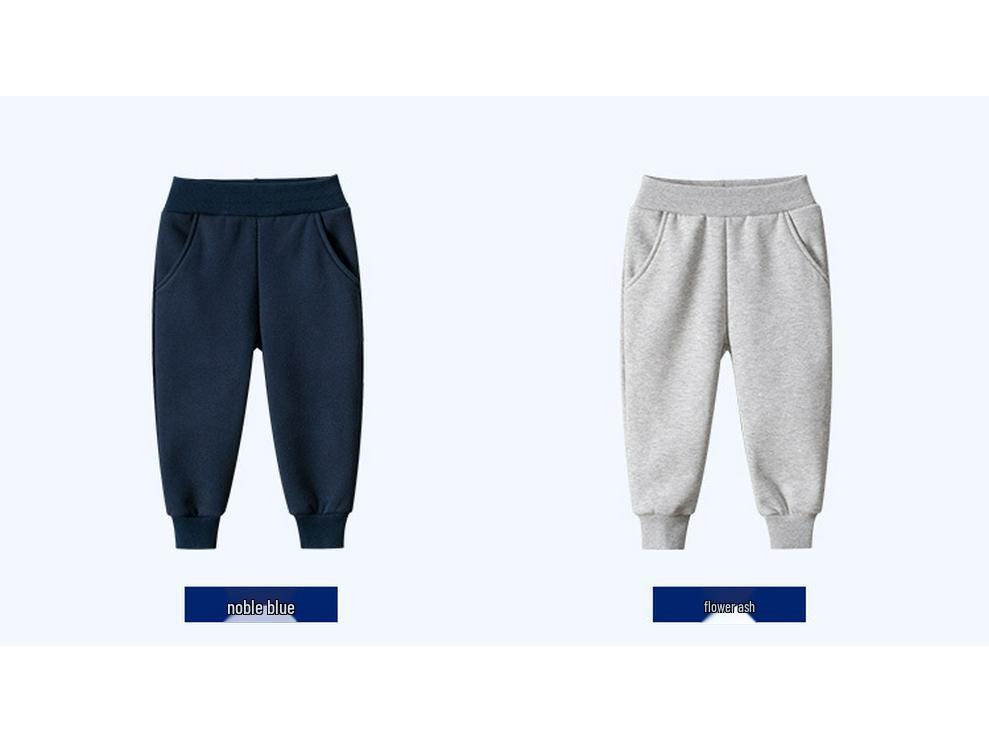 27kids Korean-Style Fleece-Lined Boys' Autumn/Winter Sports Pants - Solid Color Casual Trousers