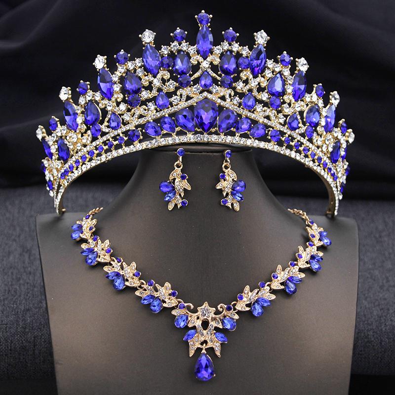 3 Pcs Wedding Crown Bridal Jewelry Sets for Women AB Tiaras and necklace earrings Prom Birthday Bride Tiaras and Crowns Set