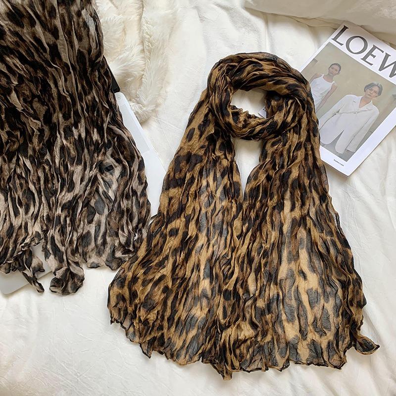 Vintage Spice Girl Style Leopard Print Scarf Women's Premium Sense Long Silk Scarf Yarn Thin Pure Desire Scarf Scarf Shawl