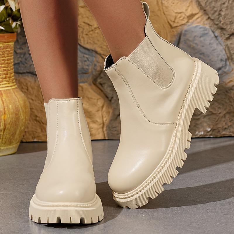 Fashion 2025 Autumn Winter Women's Boots Platform Warm Waterproof Leather Round Toe Mid Heel Rubber Outsole Fashion Boot
