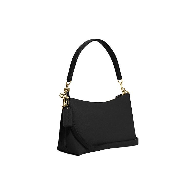 Coach Clara 26 Metallic Logo Signature Charm Solid Zipper Closure Leather Tote Crossbody Shoulder Bag Medium Women Bags Black CE584-IMBLK