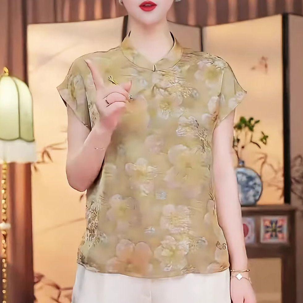Small shirt premium short-sleeved T-shirt premium extravagant 2025 summer stand-up collar shirt top