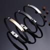 Customized Engraved Name Text Braided Rope Chain Bracelet Stainless Steel Carve Anniversary Date  for Women Men