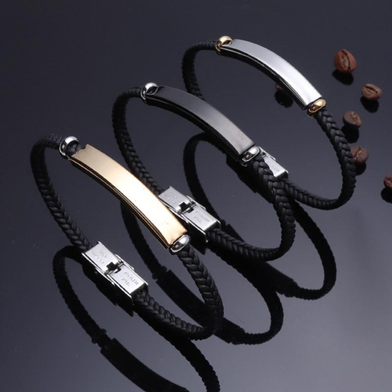 Customized Engraved Name Text Braided Rope Chain Bracelet Stainless Steel Carve Anniversary Date  for Women Men