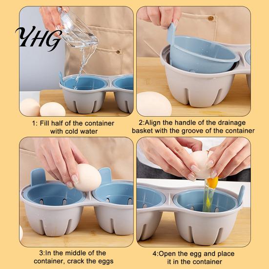Hard Boiled Egg Maker Dual Cavity Microwave Poacher with Lid, Heat Resistant Plastic Compact Cooker Double Hole Steamer, Quick Breakfast Tool